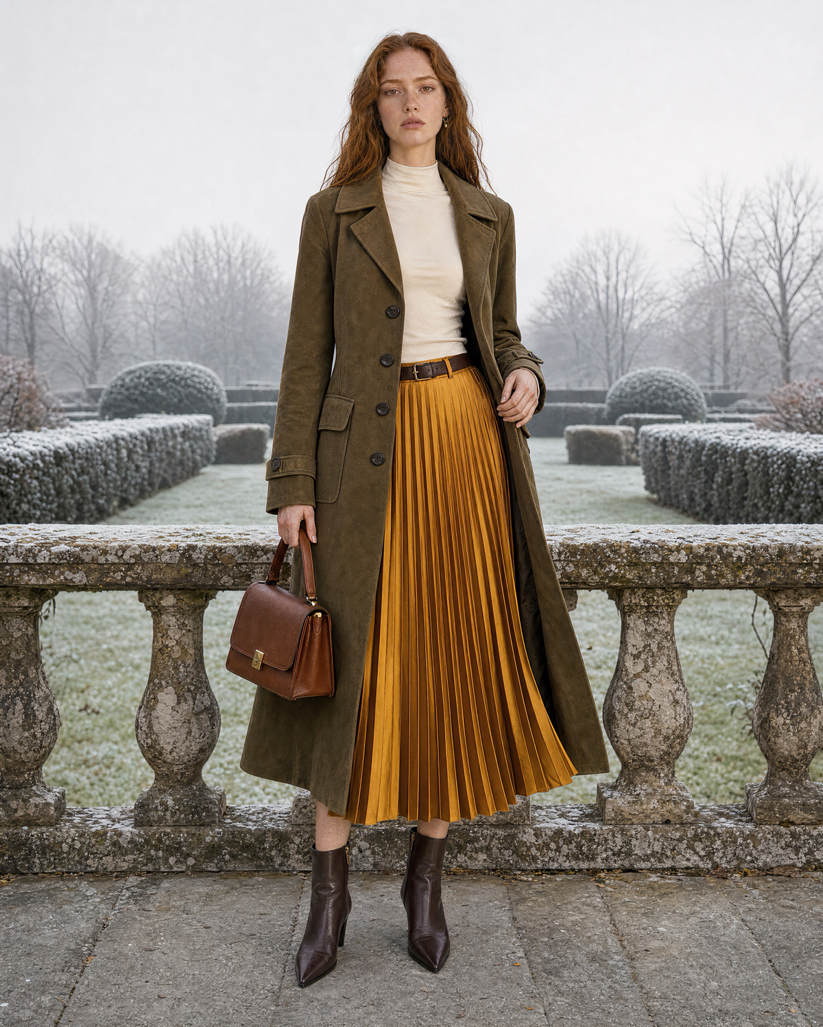 Casual Olive Faux-suede Belted Notched-lapel Long Coat MVA001540AA