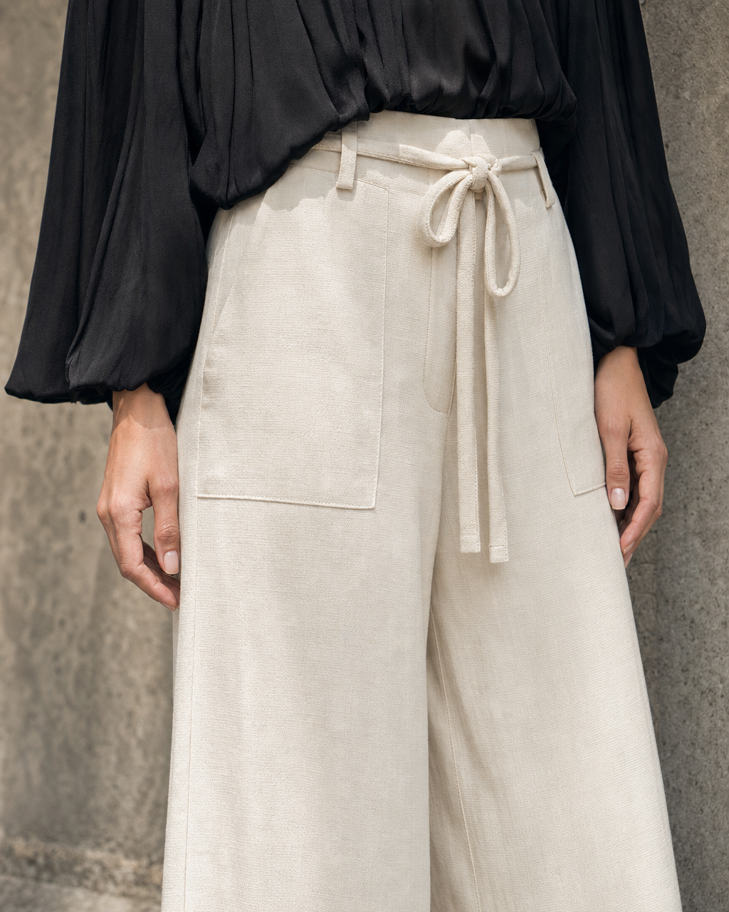 Casual Cream Woven Wide-leg Trousers MVA001390AA
