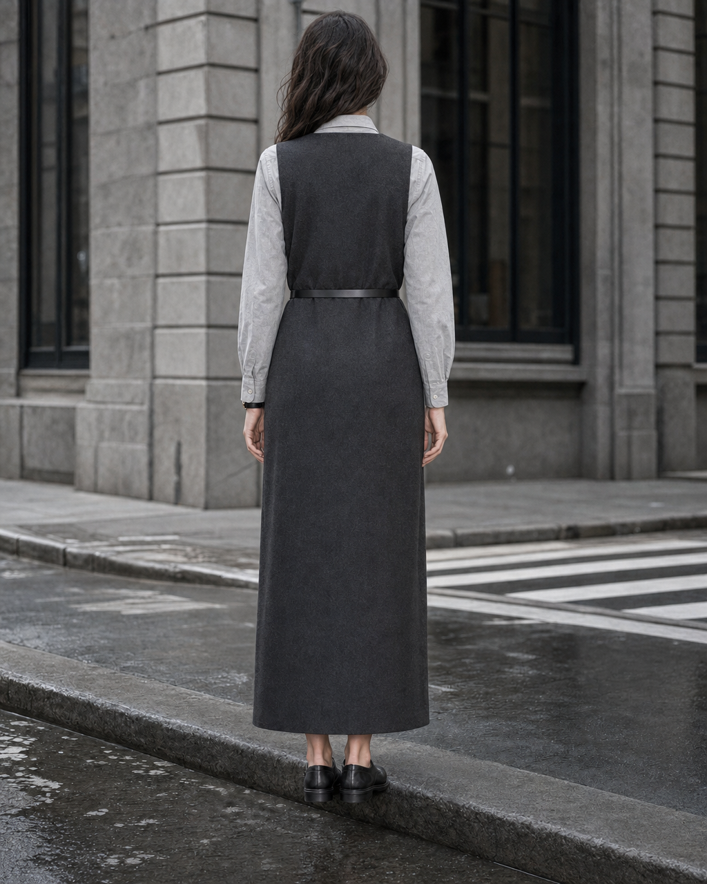 Casual Charcoal Woven V-neck Button-front Sleeveless Maxi Dress MVA001650AA