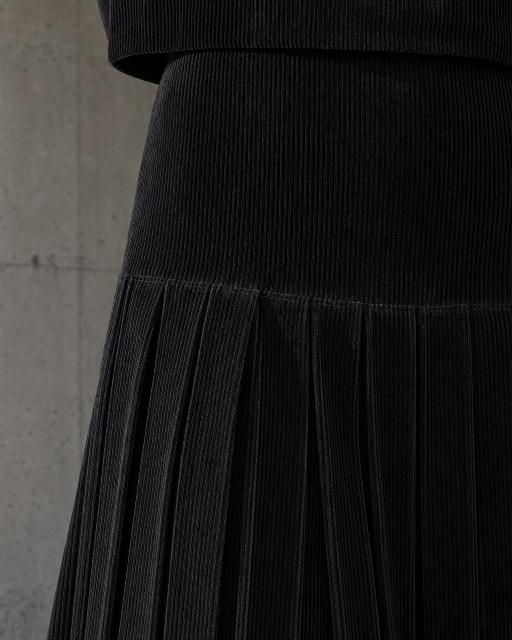 Casual Black Corduroy Zip-front Pleated Midi Two-piece Set MVA001870AA