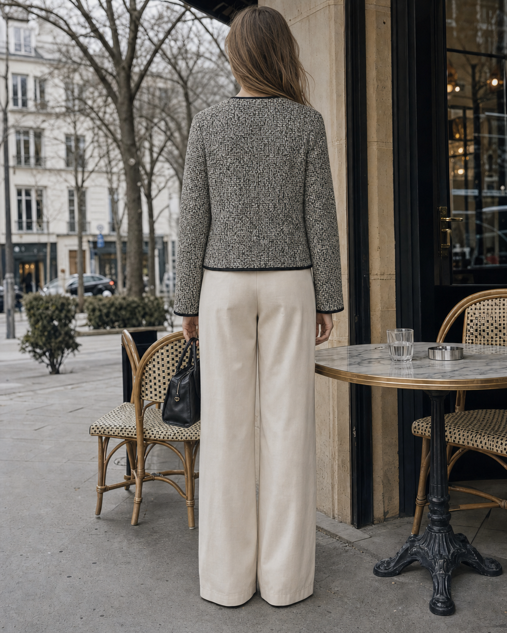 Classic Black And White Tweed Round-neck Long-sleeve Contrast-trim Zip Jacket MVA002300AA