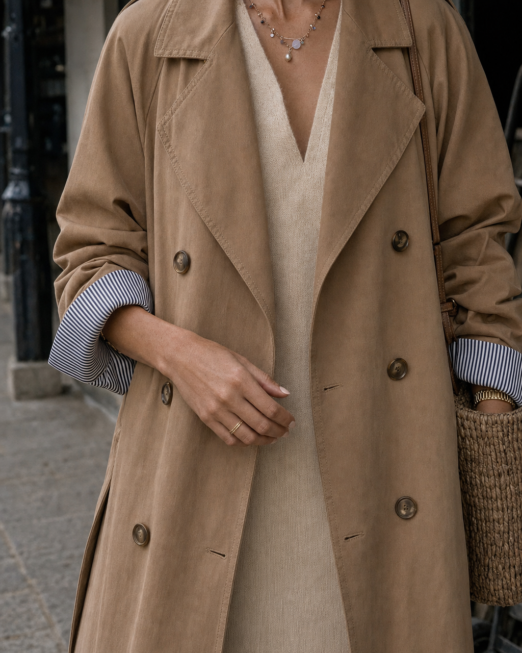 Elegant Camel Cotton-blend Lapel Long-sleeve Double-breasted Maxi Trench Coat MVA002770AA
