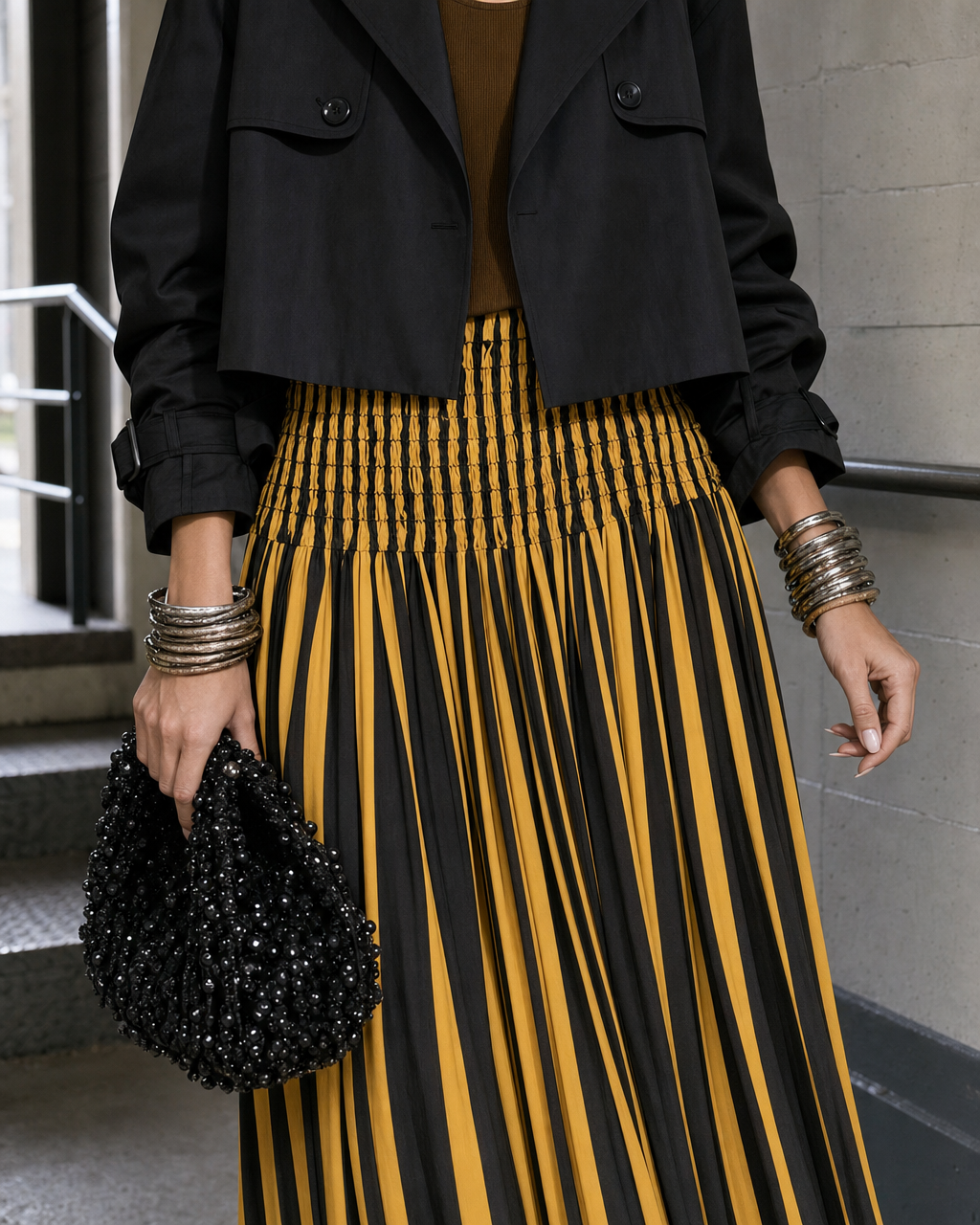 Chic Black Woven Lapel Long-sleeve Oversized Cropped Jacket MVA002780AA