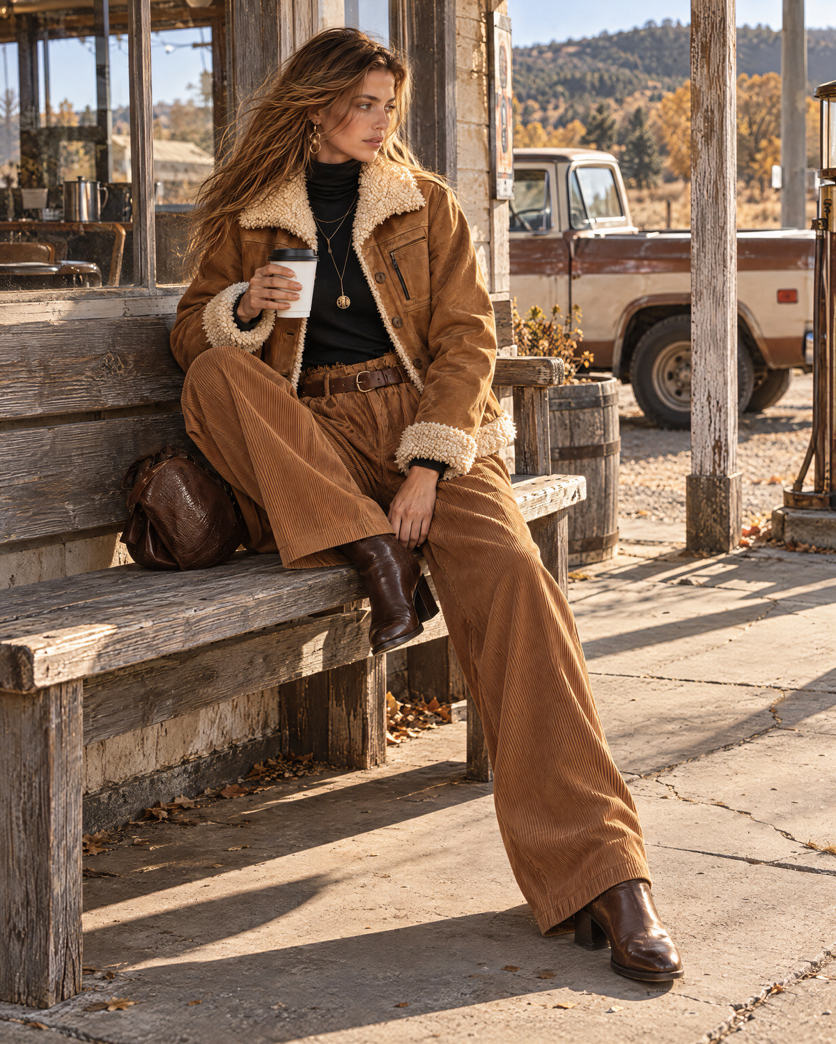 Casual Camel Faux-suede Shearling-trim Button-front Jacket MVA003260AA