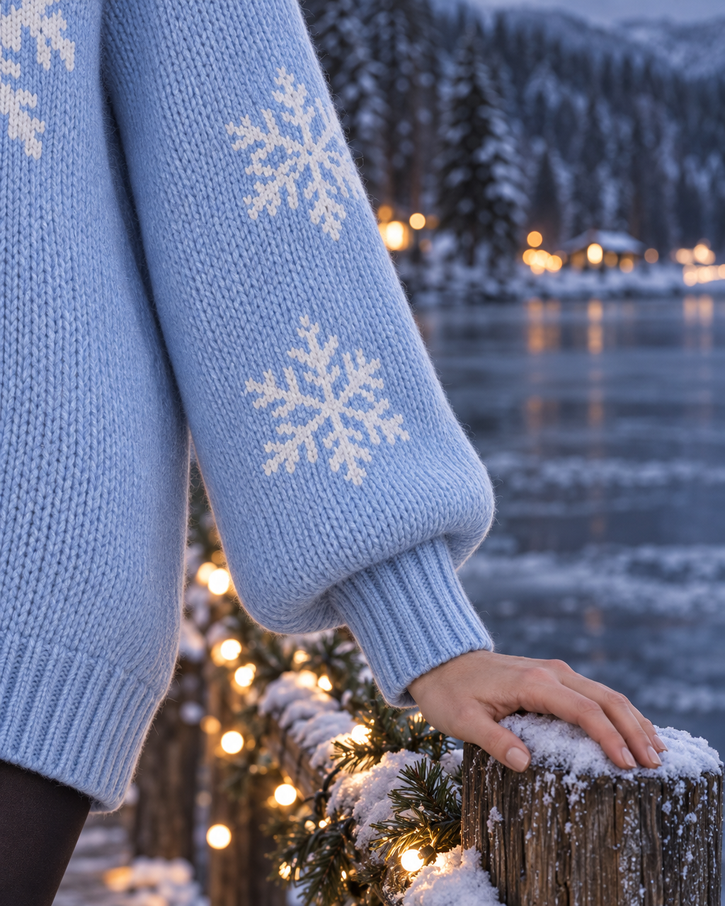 Casual Snowflake Jacquard Knit Round Neck Long-sleeve Oversized Longline Sweater MVA003660AA