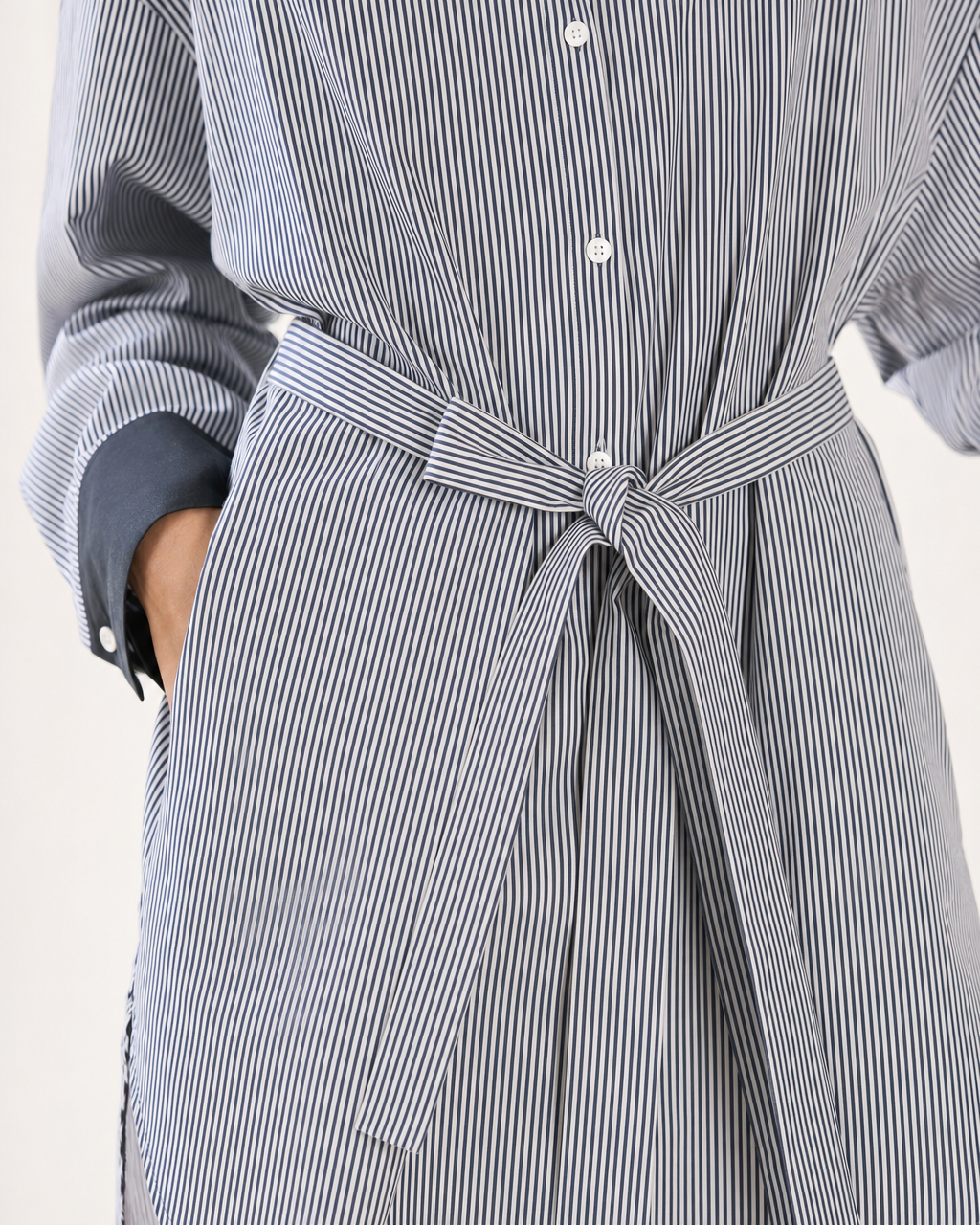 Boho Contrast Black Collar Striped Shirt Mini Dress Self Tie Belt Casual Tunic Dress MVA000550AA