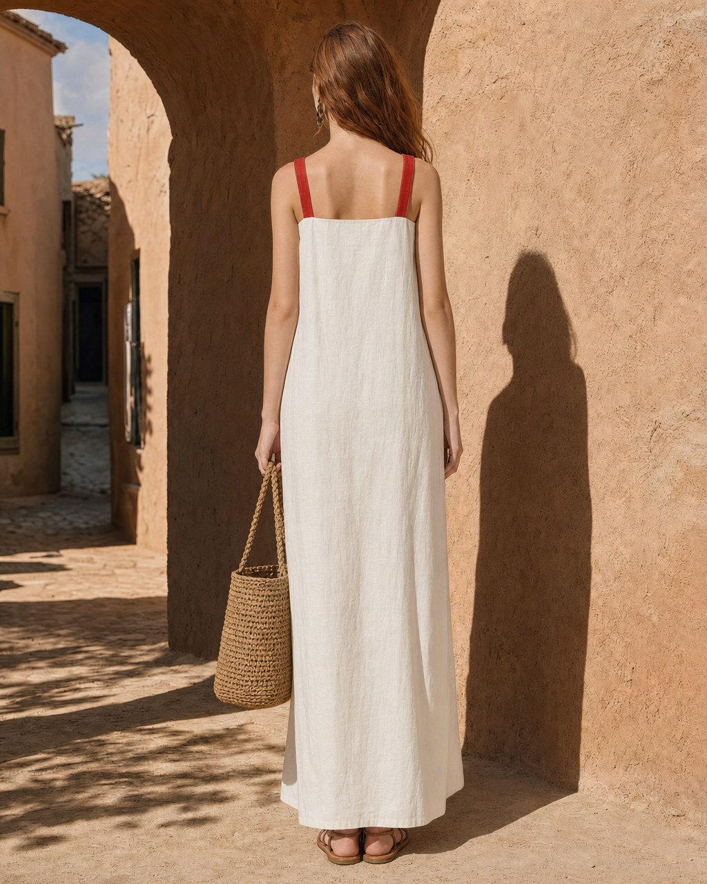 Boho Vertical Stripe Sleeveless Linen-Blend Maxi Dress MVA000730AA