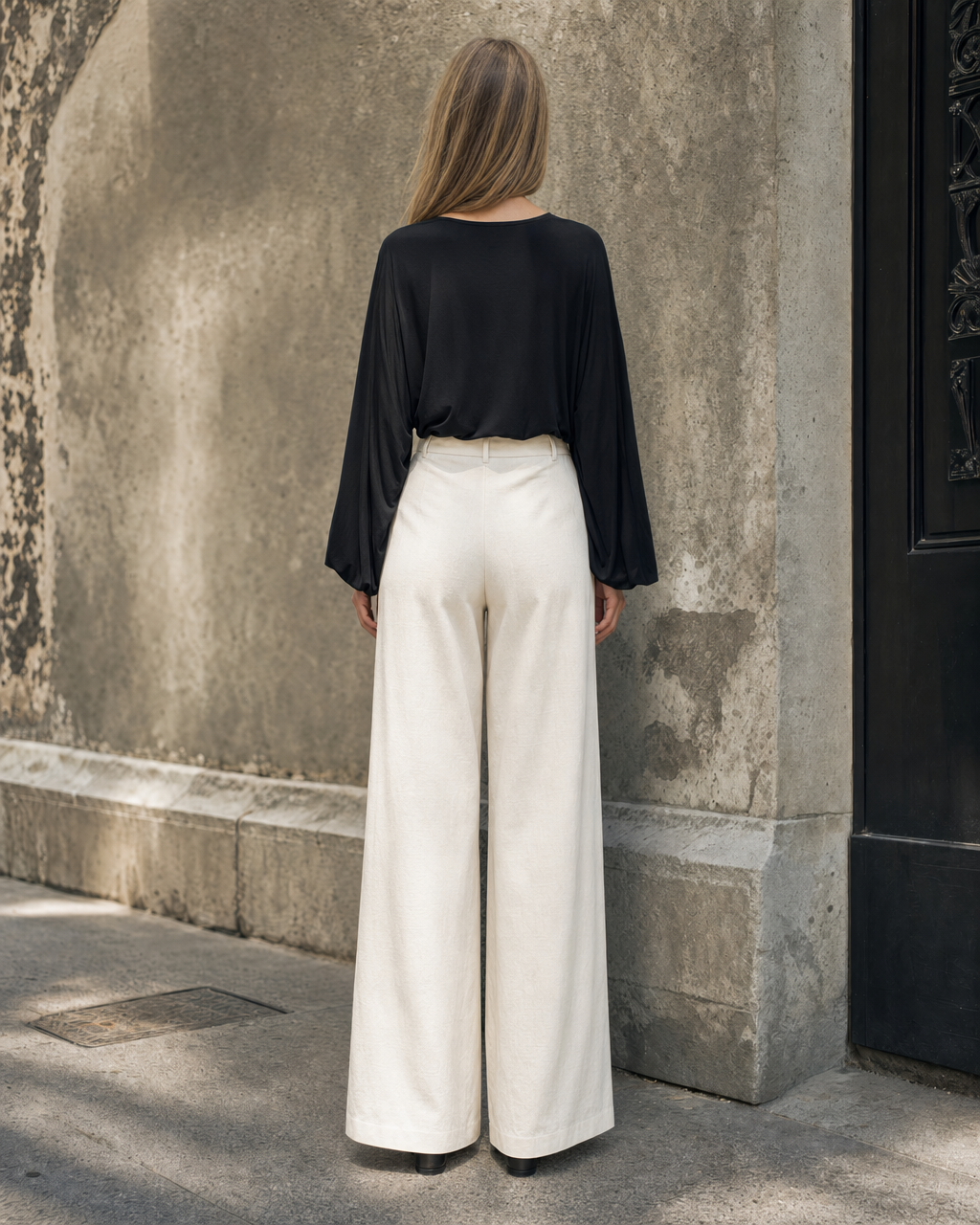 Casual Cream Woven Wide-leg Trousers MVA001390AA
