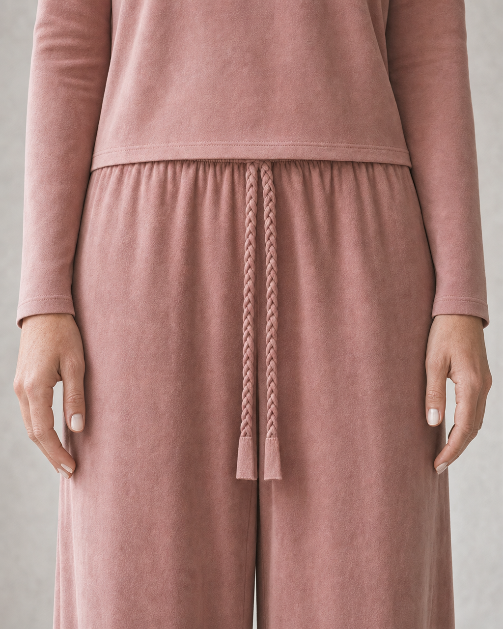 Casual Dusty Rose Knit Full-length Wide-leg Two-piece Set MVA001530AA