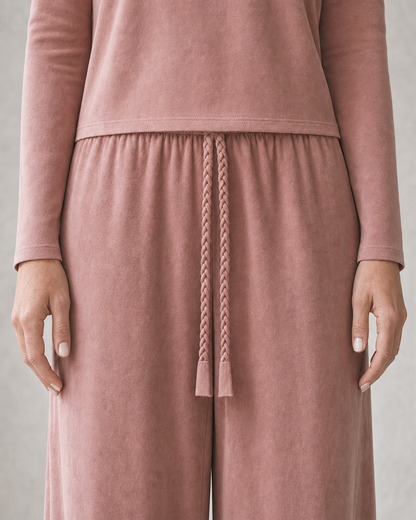 Casual Dusty Rose Knit Full-length Wide-leg Two-piece Set MVA001530AA