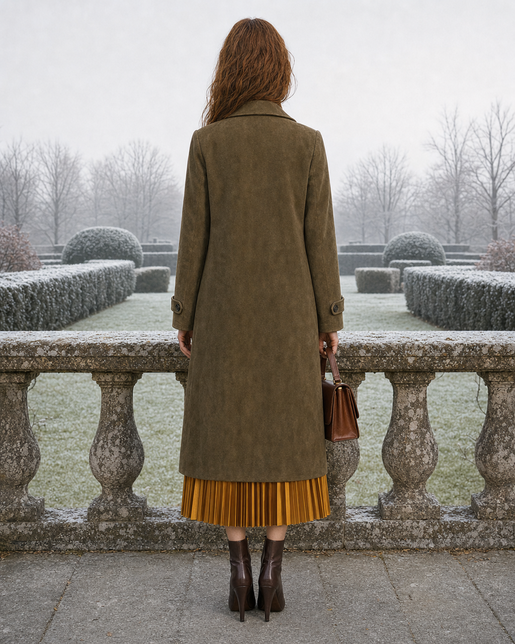 Casual Olive Faux-suede Belted Notched-lapel Long Coat MVA001540AA