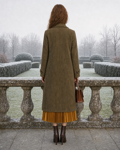 Casual Olive Faux-suede Belted Notched-lapel Long Coat MVA001540AA