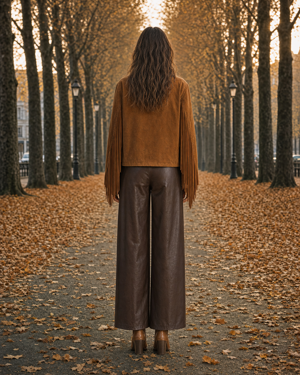Bohemian Western Cognac Faux-suede Fringed Cropped Jacket MVA001560AA