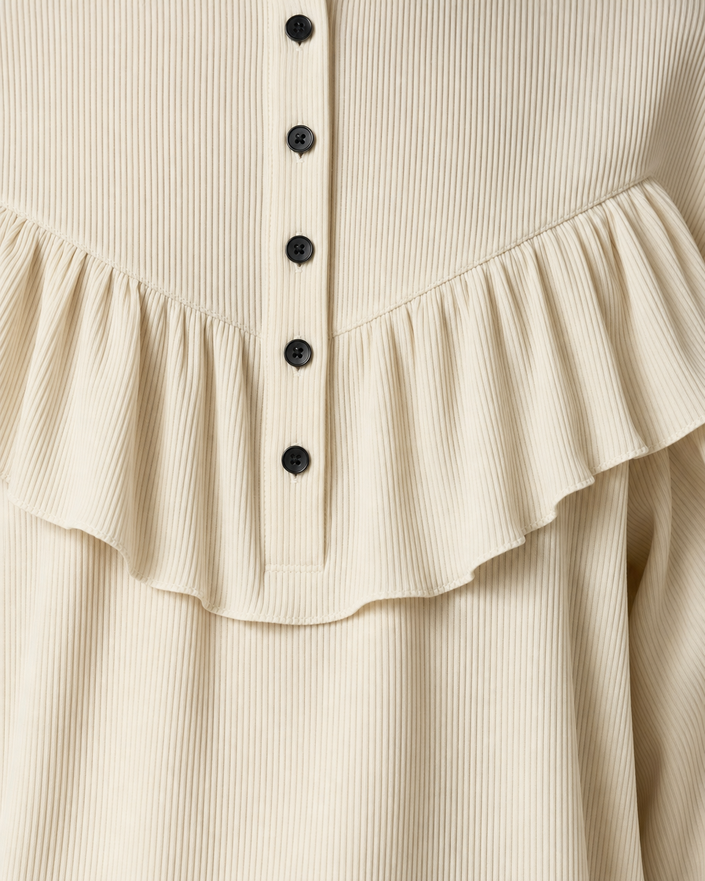 Casual Cream And Black Ruffle-yoke Contrast-trim Wide-leg Two-piece Set MVA001830AA
