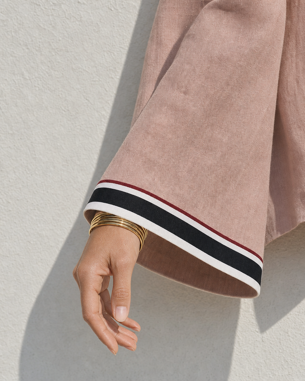 Casual Dusty Pink And Cream Linen-blend Contrast-trim Wide-leg Pants Set MVA001840AA