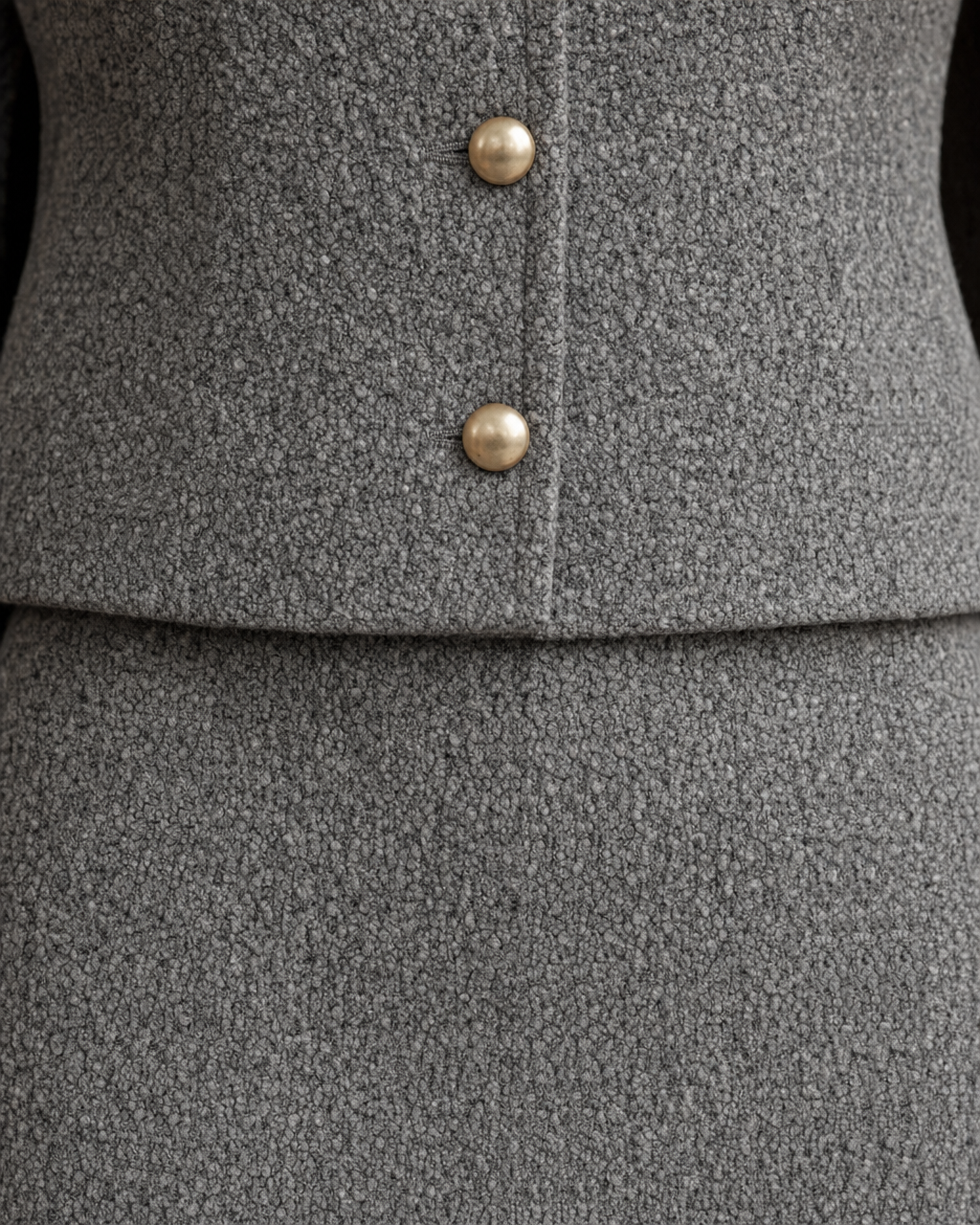 Elegant Grey Tweed Gold-button Cropped Jacket And Mini Skirt Two-piece Set MVA001850AA