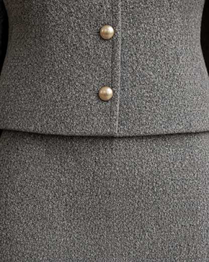 Elegant Grey Tweed Gold-button Cropped Jacket And Mini Skirt Two-piece Set MVA001850AA
