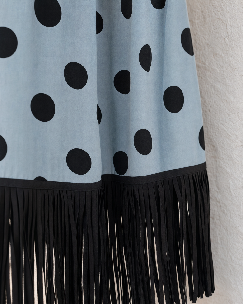Bohemian Light Blue Polka-dot Woven Fringe-hem Maxi Dress MVA001900AA