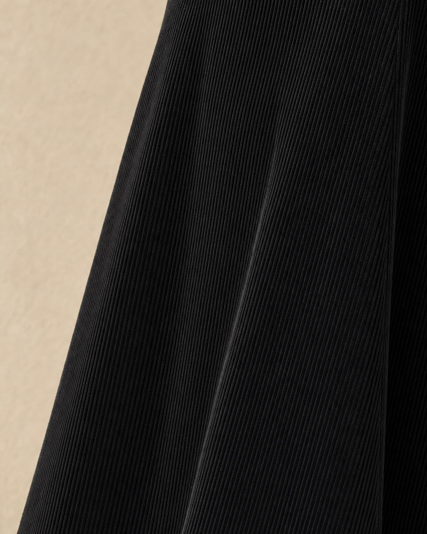 Casual Cream And Black Ribbed-knit Top And Corduroy Midi Skirt Set MVA001930AA