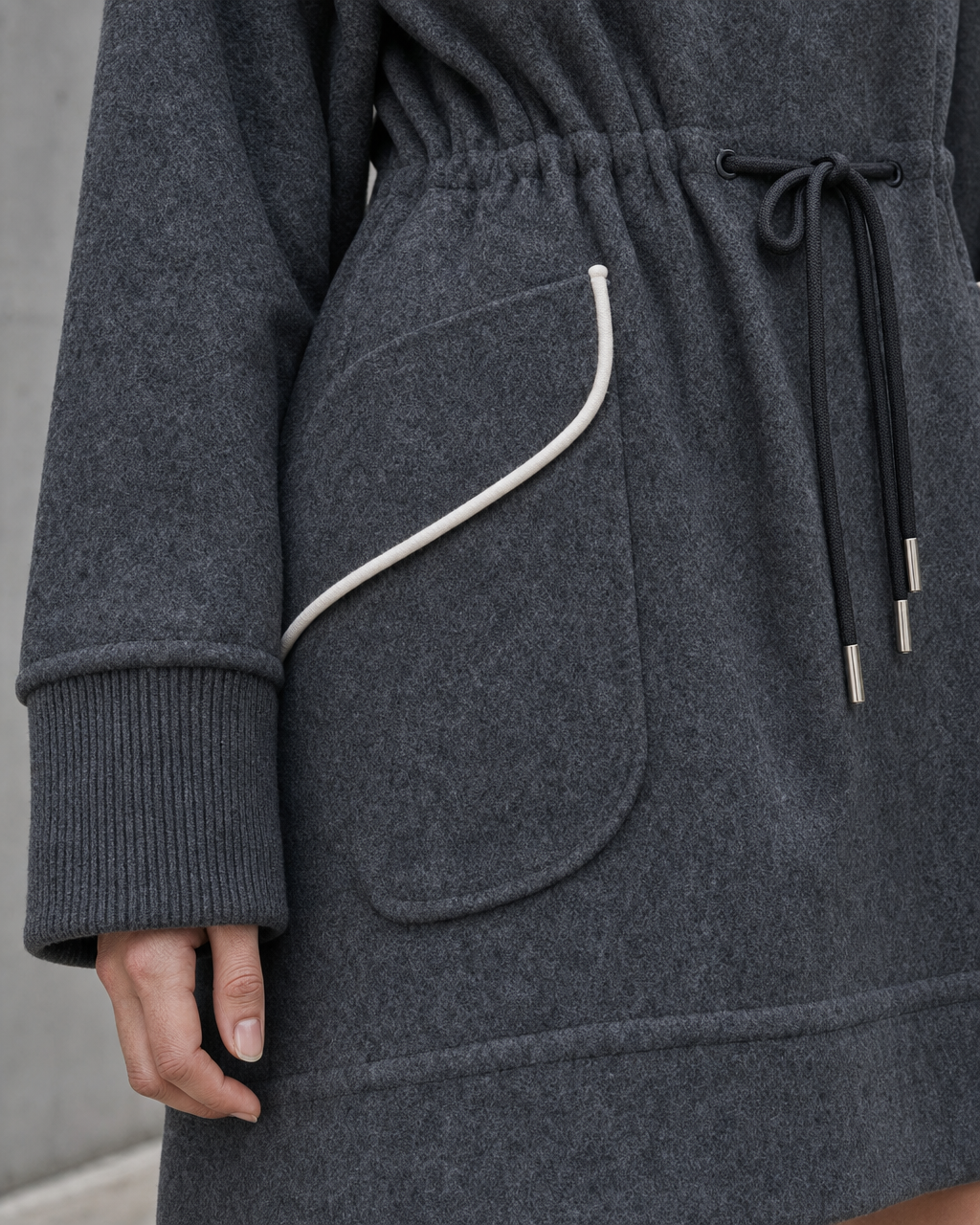 Casual Charcoal Grey Brushed Half-zip Drawstring Mini Dress MVA001980AA