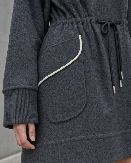 Casual Charcoal Grey Brushed Half-zip Drawstring Mini Dress MVA001980AA