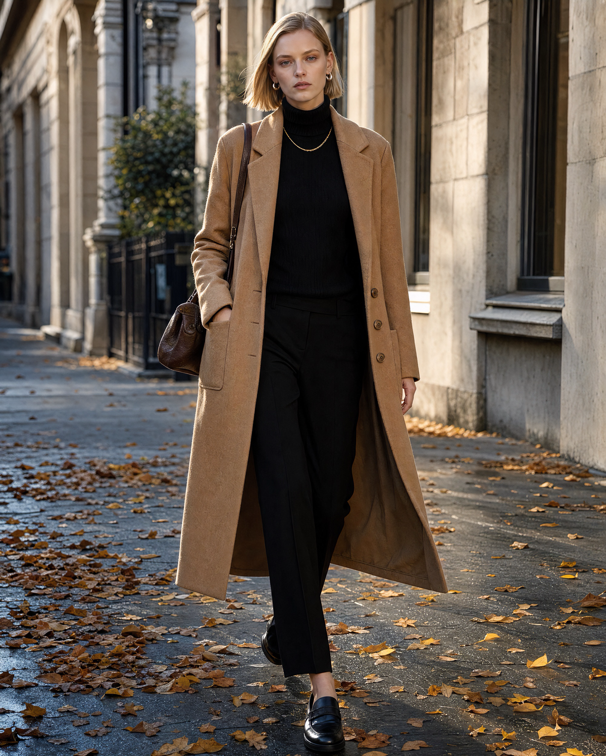 Classic Camel Wool-blend Lapel Long-sleeve Maxi Coat MVA002010AA