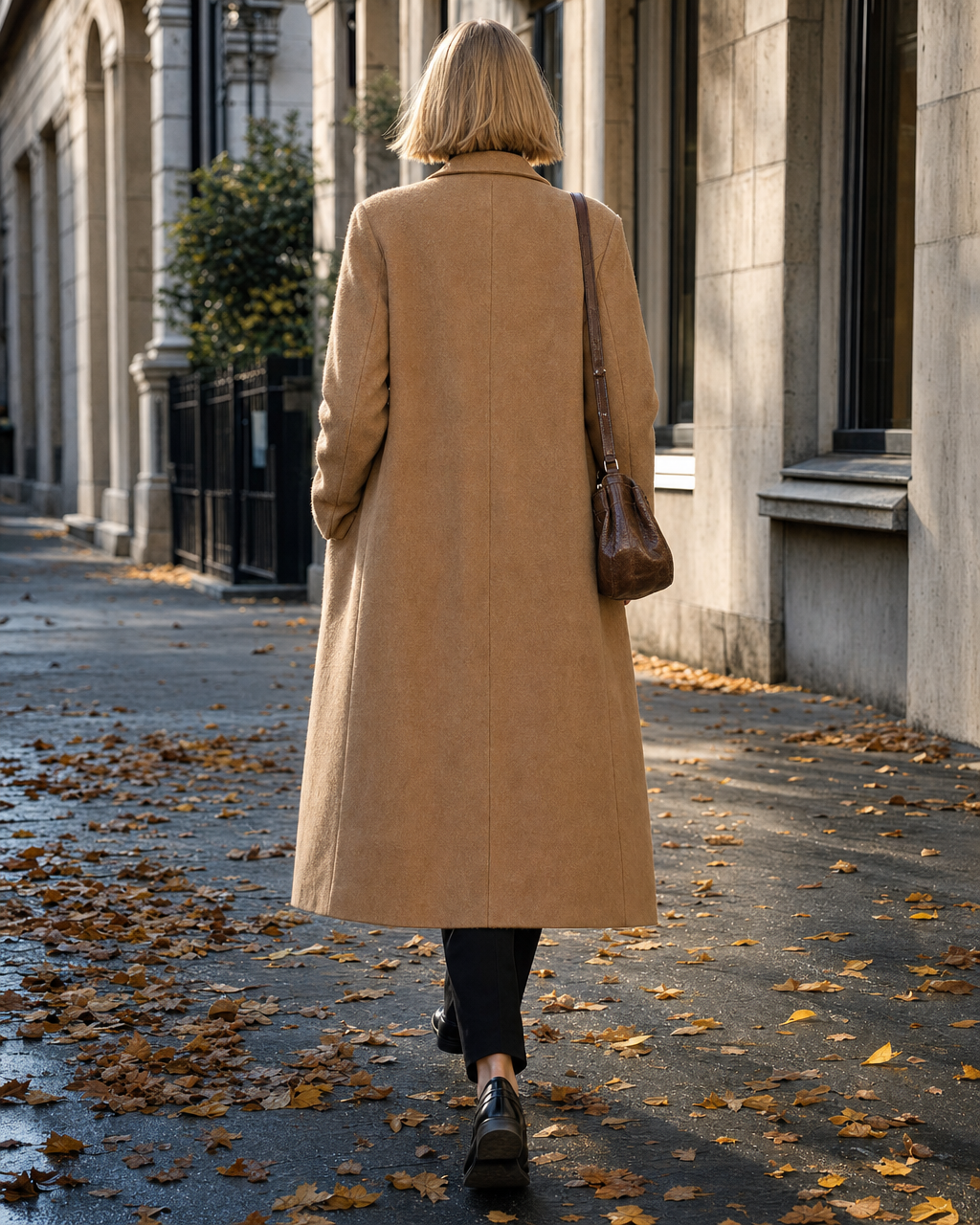 Classic Camel Wool-blend Lapel Long-sleeve Maxi Coat MVA002010AA