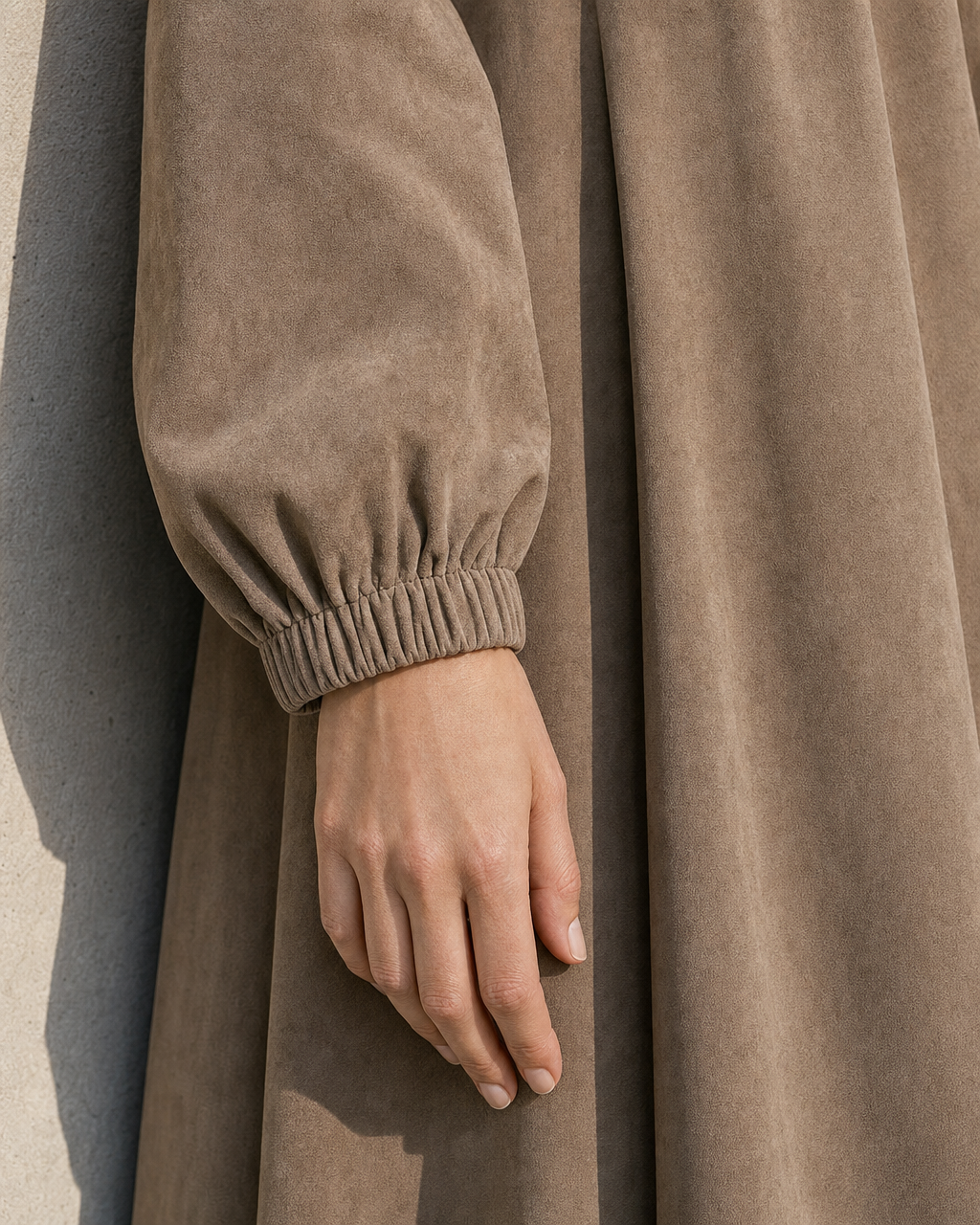 Casual Taupe Faux-suede Stand-collar Half-zip Long-sleeve Maxi Dress MVA002080AA