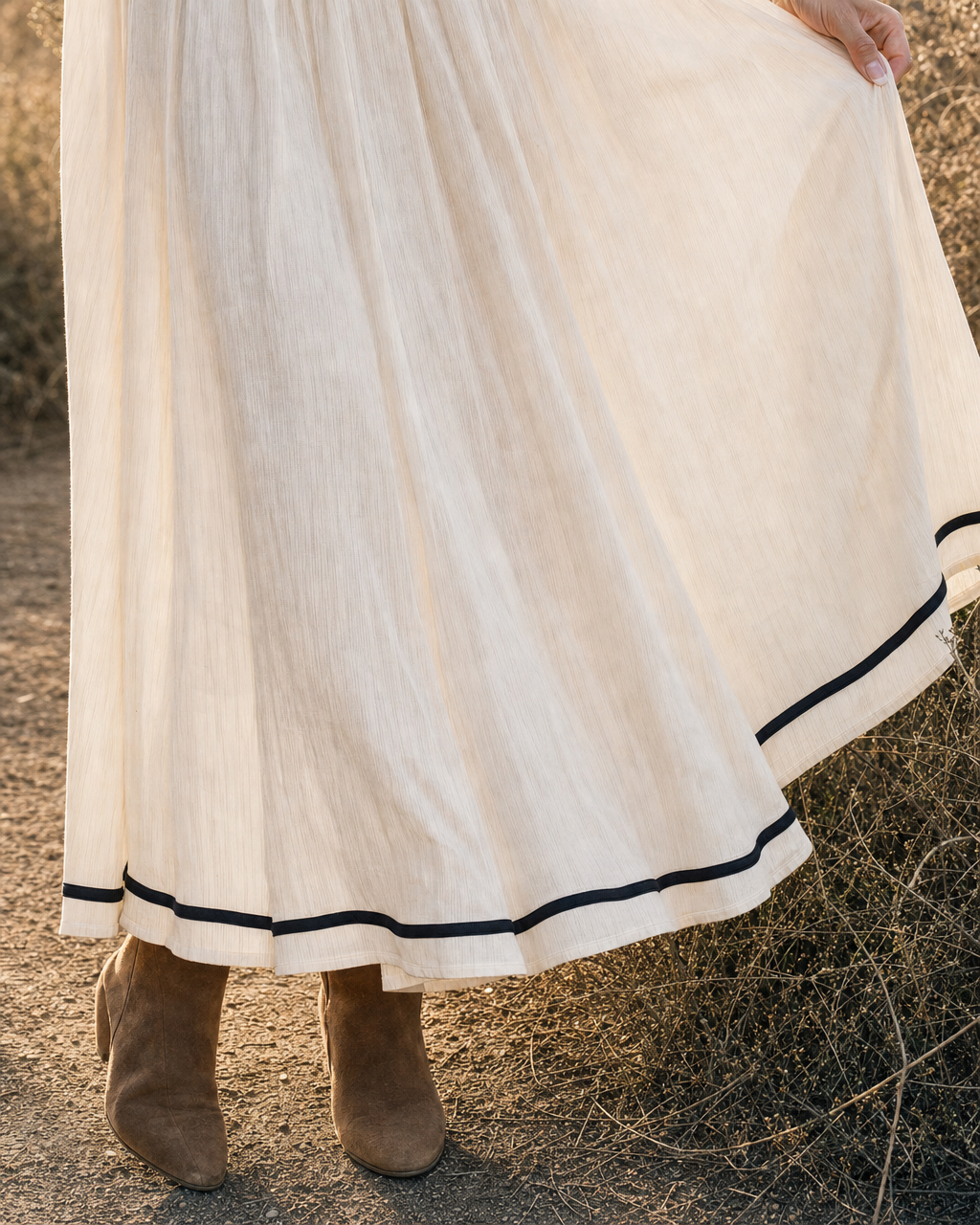 Bohemian Ivory Woven Off-shoulder Long-sleeve Crop Top And Maxi Skirt Set MVA002260AA