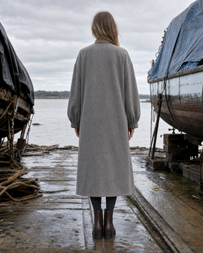 Casual Grey Brushed Wool-blend Stand-collar Long-sleeve Midi Coat MVA002490AA