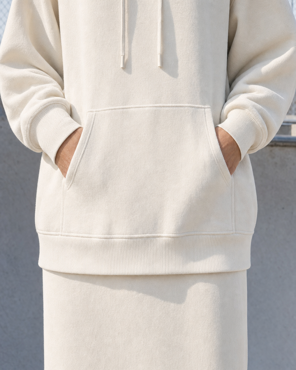 Casual Cream Brushed Sweatshirt Hooded Long-sleeve Two-piece Skirt Set MVA002570AA