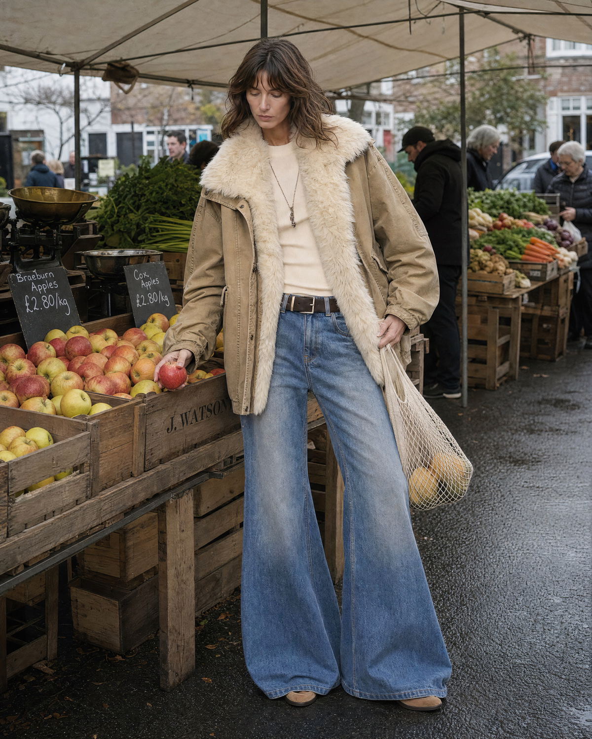 Casual Khaki Cotton Faux-fur Collar Long-sleeve Oversized Bomber Jacket MVA002710AA