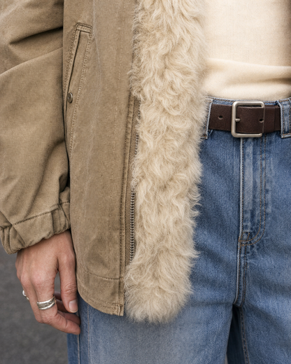 Casual Khaki Cotton Faux-fur Collar Long-sleeve Oversized Bomber Jacket MVA002710AA