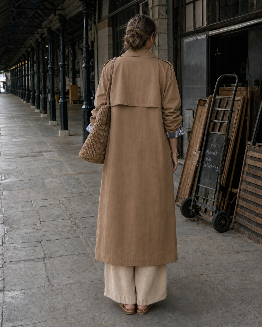 Elegant Camel Cotton-blend Lapel Long-sleeve Double-breasted Maxi Trench Coat MVA002770AA