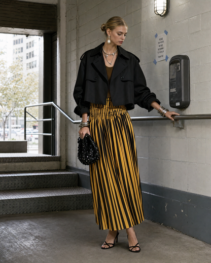Chic Black Woven Lapel Long-sleeve Oversized Cropped Jacket MVA002780AA
