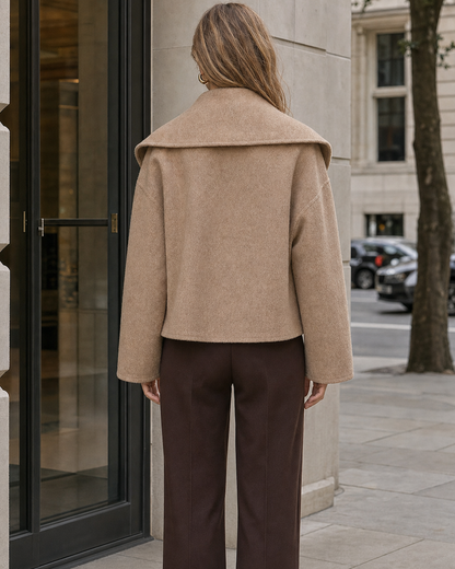 Chic Camel Wool-blend Shawl-collar Long-sleeve Oversized Cropped Jacket MVA002800AA