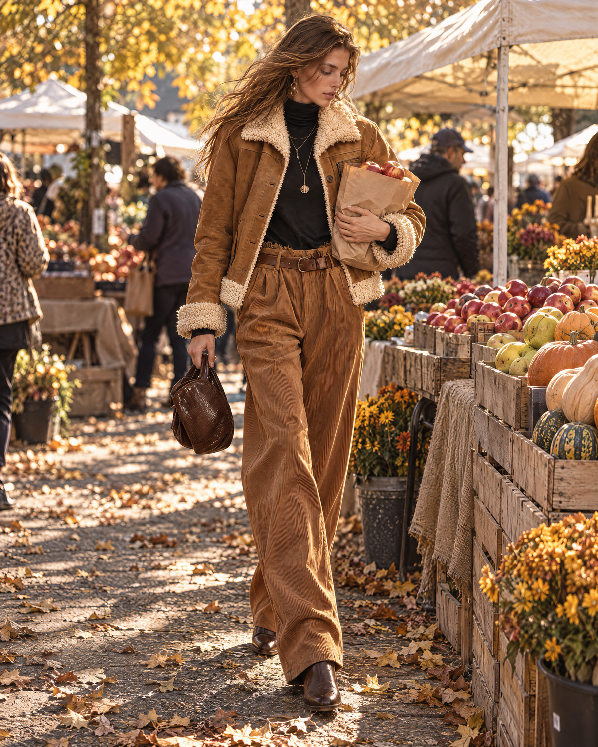 Casual Camel Faux-suede Shearling-trim Button-front Jacket MVA003260AA