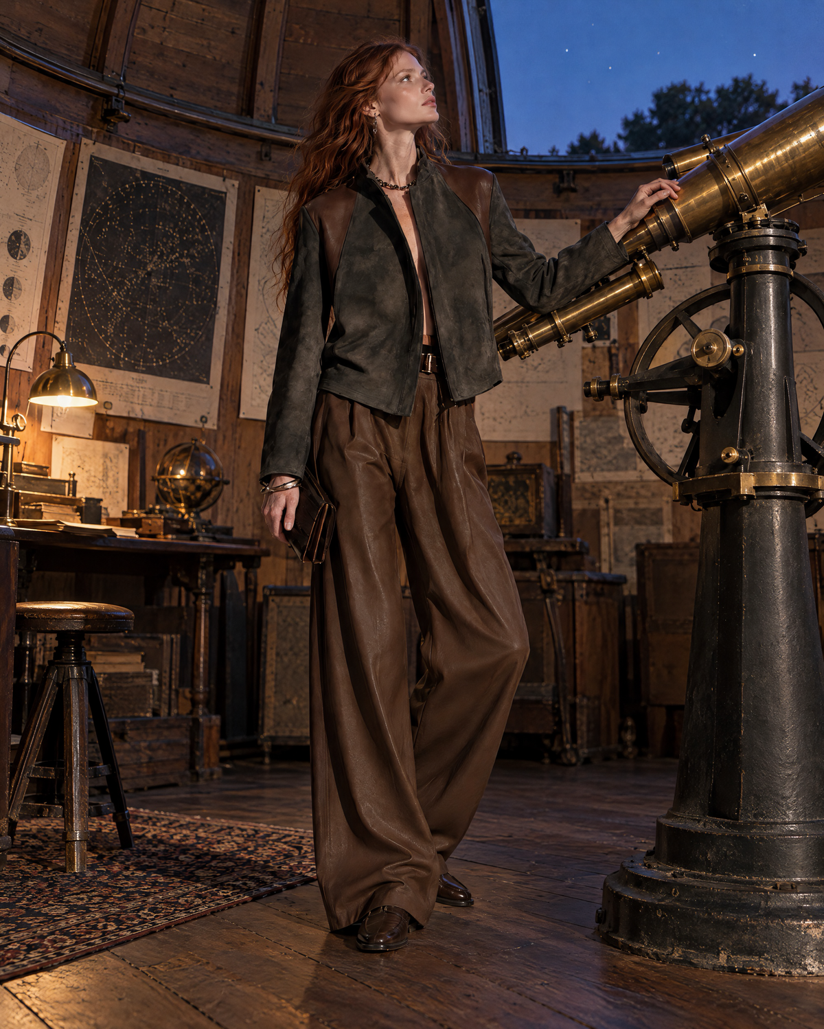 Casual Charcoal And Brown Colorblock Faux-suede Stand-collar Zip-up Jacket MVA003390AA