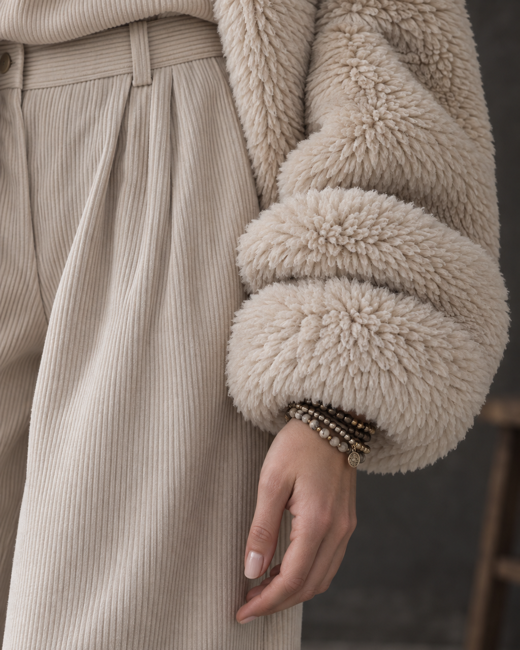 Casual Oatmeal Sherpa Fleece Stand Collar Long-sleeve Zip-up Oversized Jacket MVA003630AA