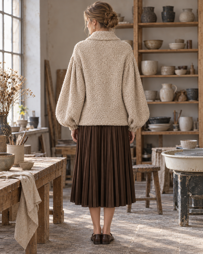 Casual Oatmeal Bouclé Lapel Long-sleeve Toggle Wrap Jacket MVA003790AA