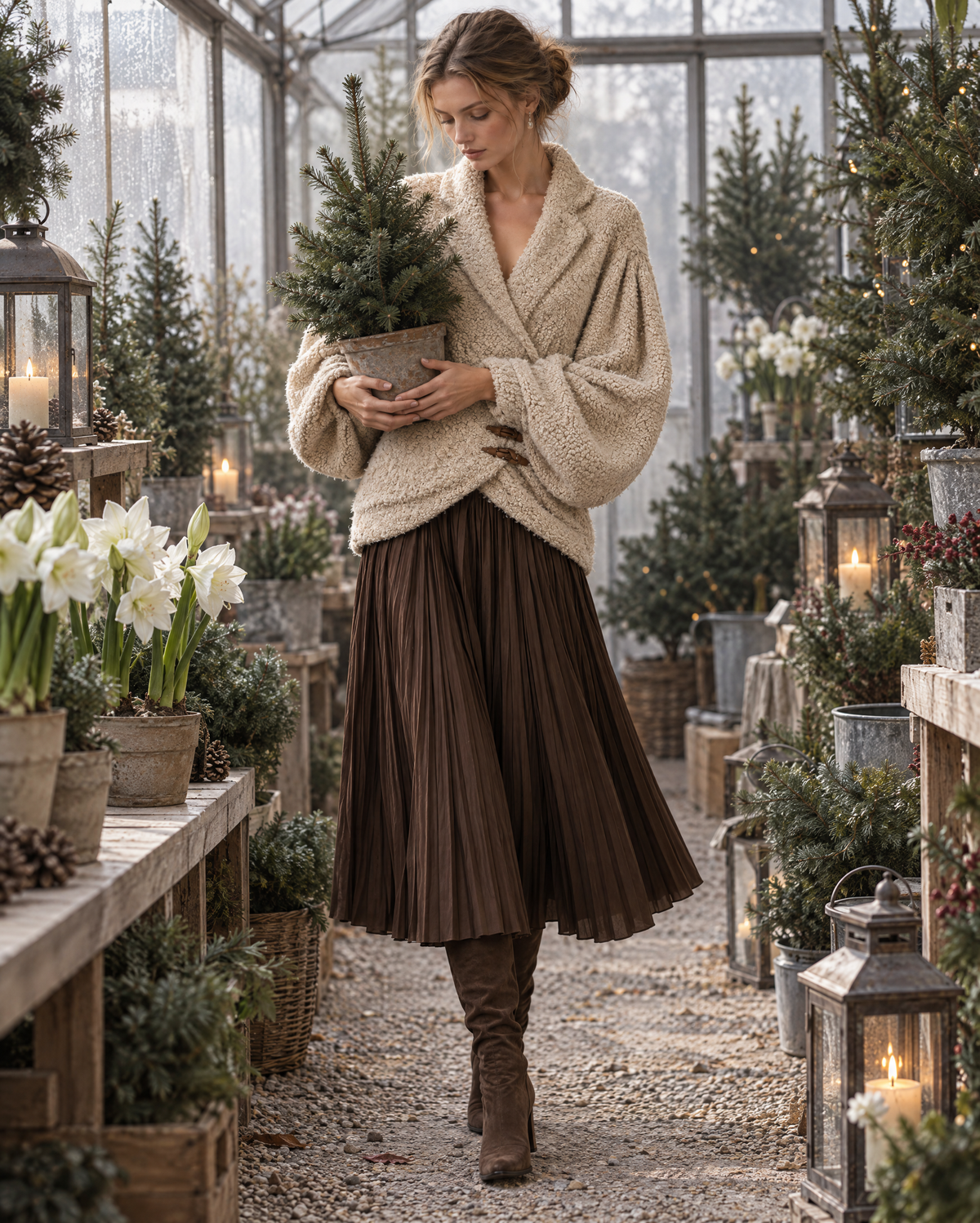 Casual Oatmeal Bouclé Lapel Long-sleeve Toggle Wrap Jacket MVA003790AA
