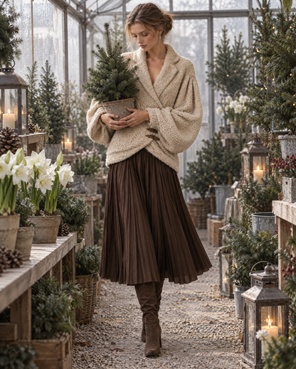 Casual Oatmeal Bouclé Lapel Long-sleeve Toggle Wrap Jacket MVA003790AA