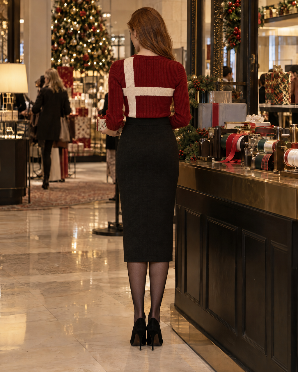 Sweet Red Knit Crew Neck Long-sleeve Gift Ribbon Bow Sweater MVA003950AA