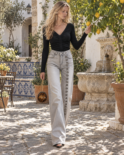 Casual Black Rib-knit Ruched-front V-neck Slim Long-sleeve Top MVA004270AA