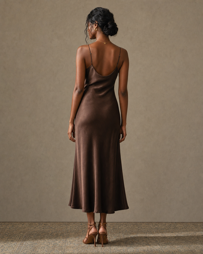 Boho Cowl Neck Suede Slip Midi Dress Spaghetti Strap Bodycon Evening Dress MVA000530AA