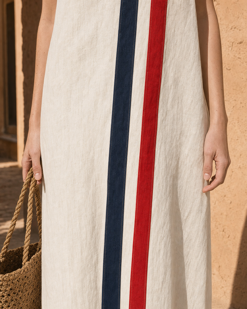 Boho Vertical Stripe Sleeveless Linen-Blend Maxi Dress MVA000730AA