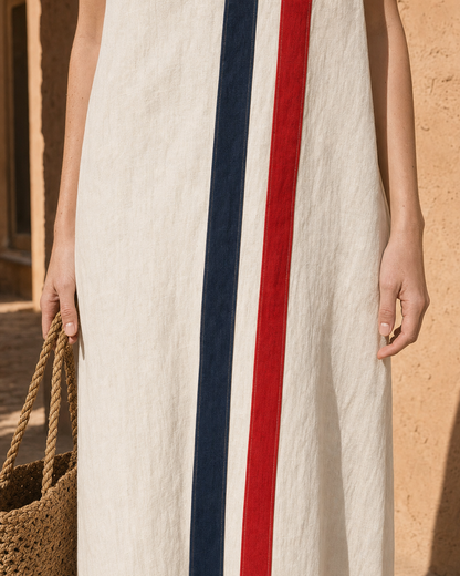 Boho Vertical Stripe Sleeveless Linen-Blend Maxi Dress MVA000730AA