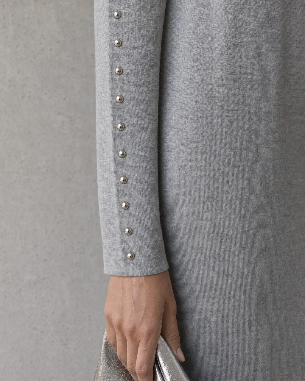 Boho V Neck Pearl Sleeve Split Knit Midi Dress Grey Slim Elegant Work Dress MVA000820AA