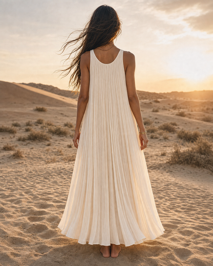 Bohemian Ivory Crinkle-Pleated Sleeveless Maxi Dress MVA000960AA