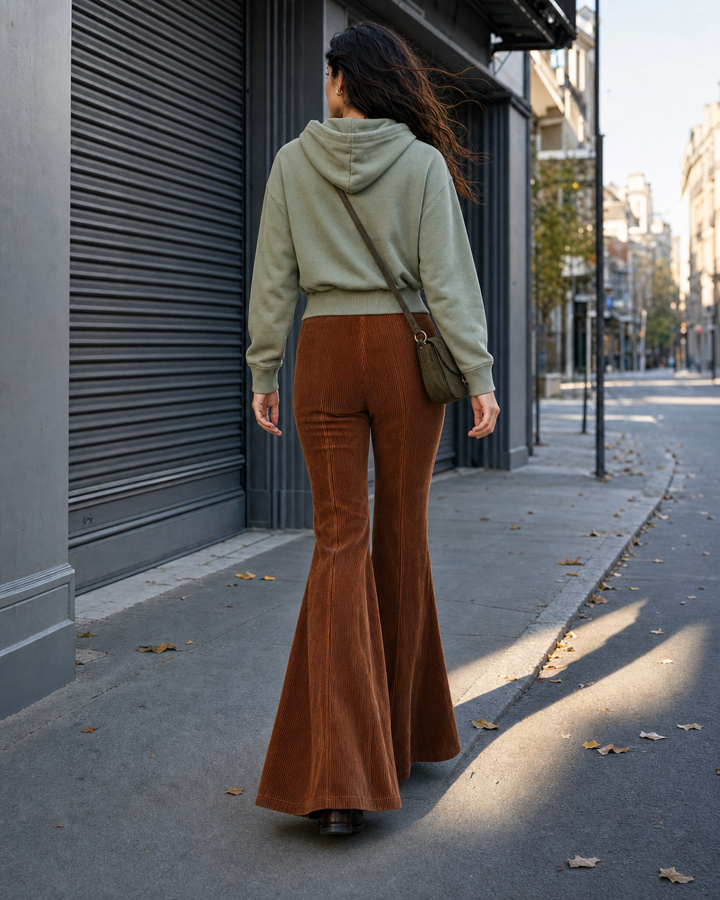 Retro Brown Corduroy High-Waist Flared Pants MVA001190AA